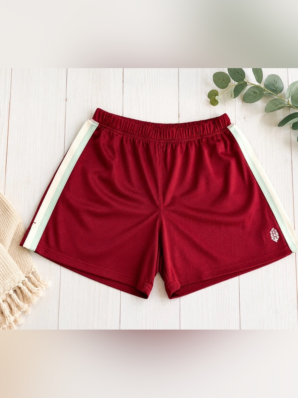 Free People Movement Mesh Athletic Running Shorts Burgundy White Stripe XS NWOT